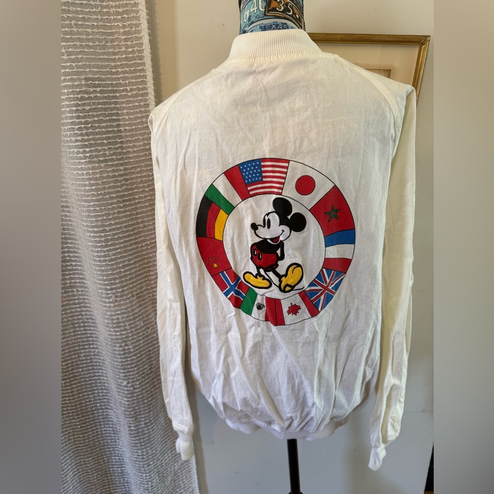 Retro White Mickey Mouse Flag Graphic Lightweight Jacket Walt Disney World Epcot